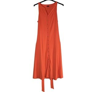 Talbots Sleeveless Button Front Midi Dress Women's 2XP Orange Tie Waist EUC